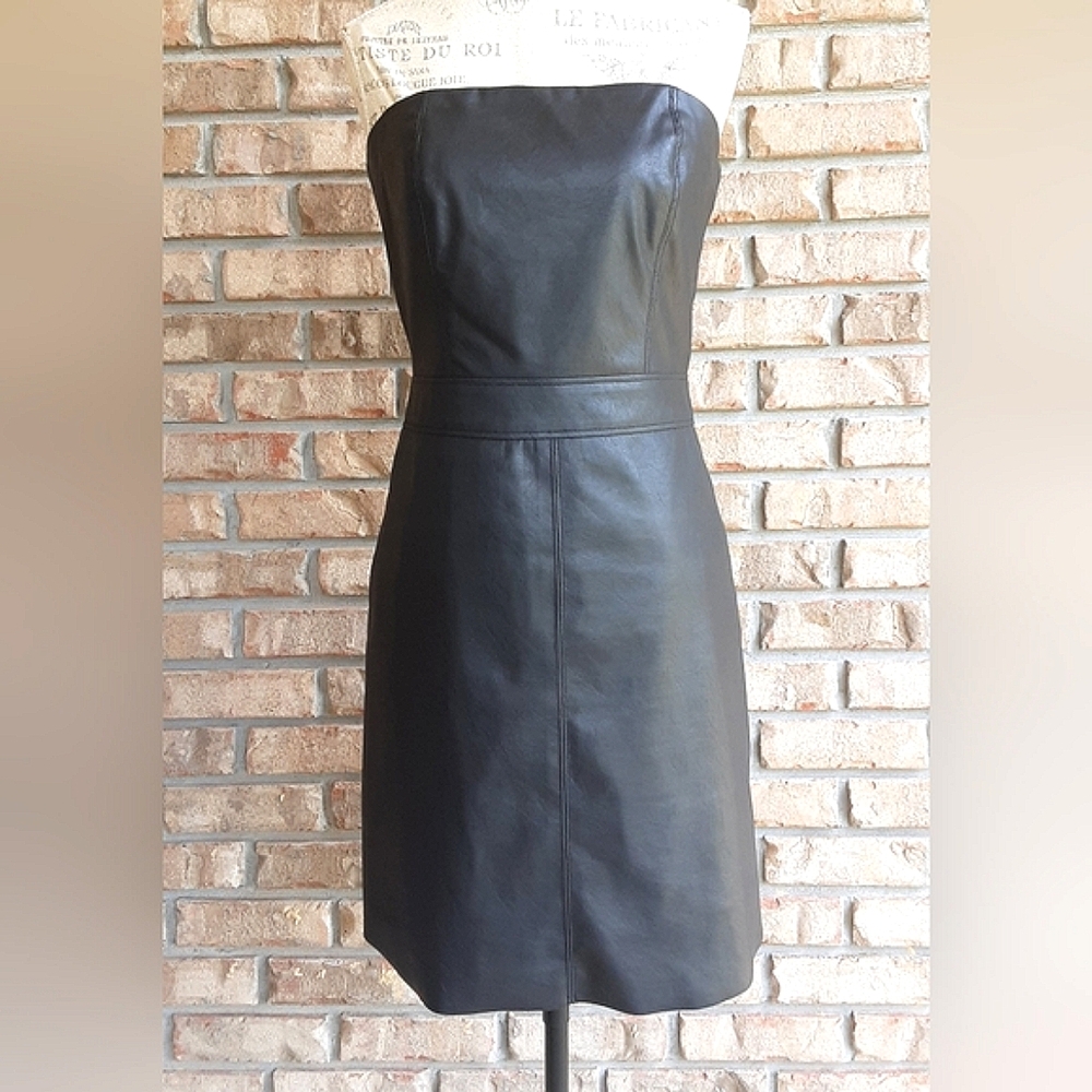 Lavender Brown Faux Leather Strapless Black Dress Size Medium.